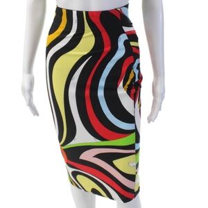 Emilio Pucci pattern midi skirt black multicolor small